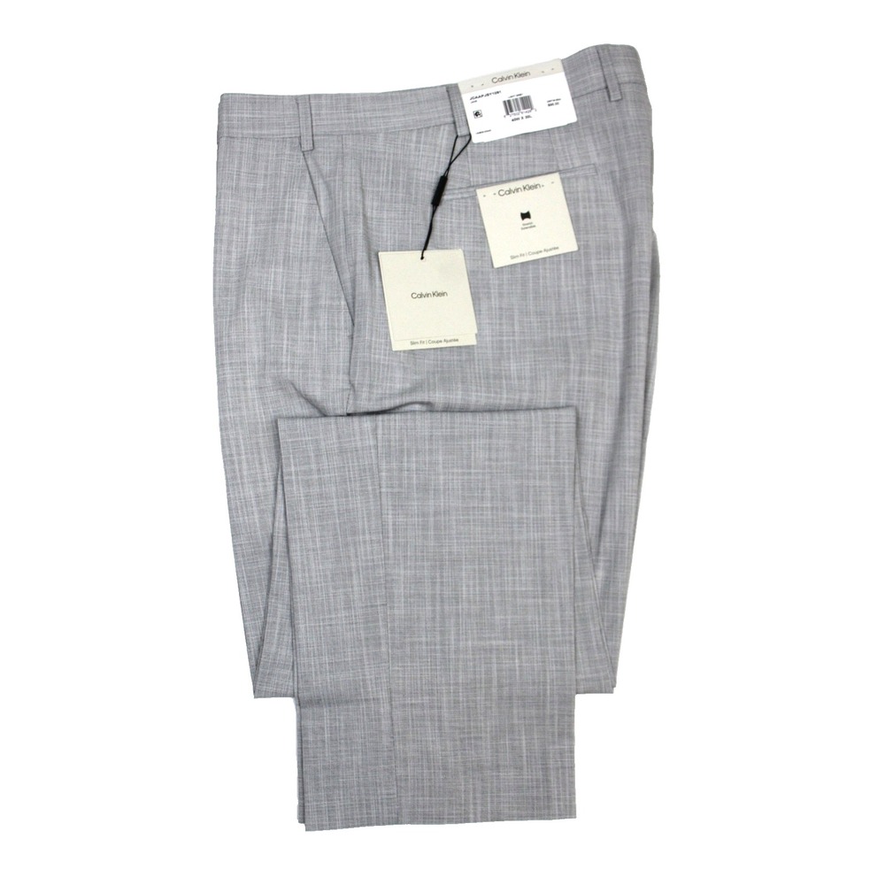 Calvin Klein Jace Dress Pants Mens 40x30 Light Grey Slim Fit Flat Front Stretch